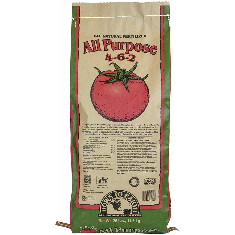 Down To Earth Organic All Purpose Fertilizer Mix 4-6-2, 25 ...